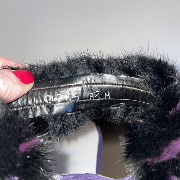 Stuart Weitzman Shoes Womens Size 8.5 Purple Fur Suede High Heel Sandals Strap - Picture 15 of 16